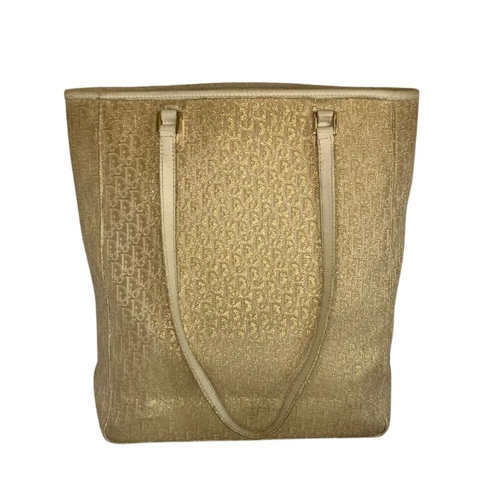 Christian Dior White and Gold Monogram Tote Bag Vintage - Picture 8 of 16